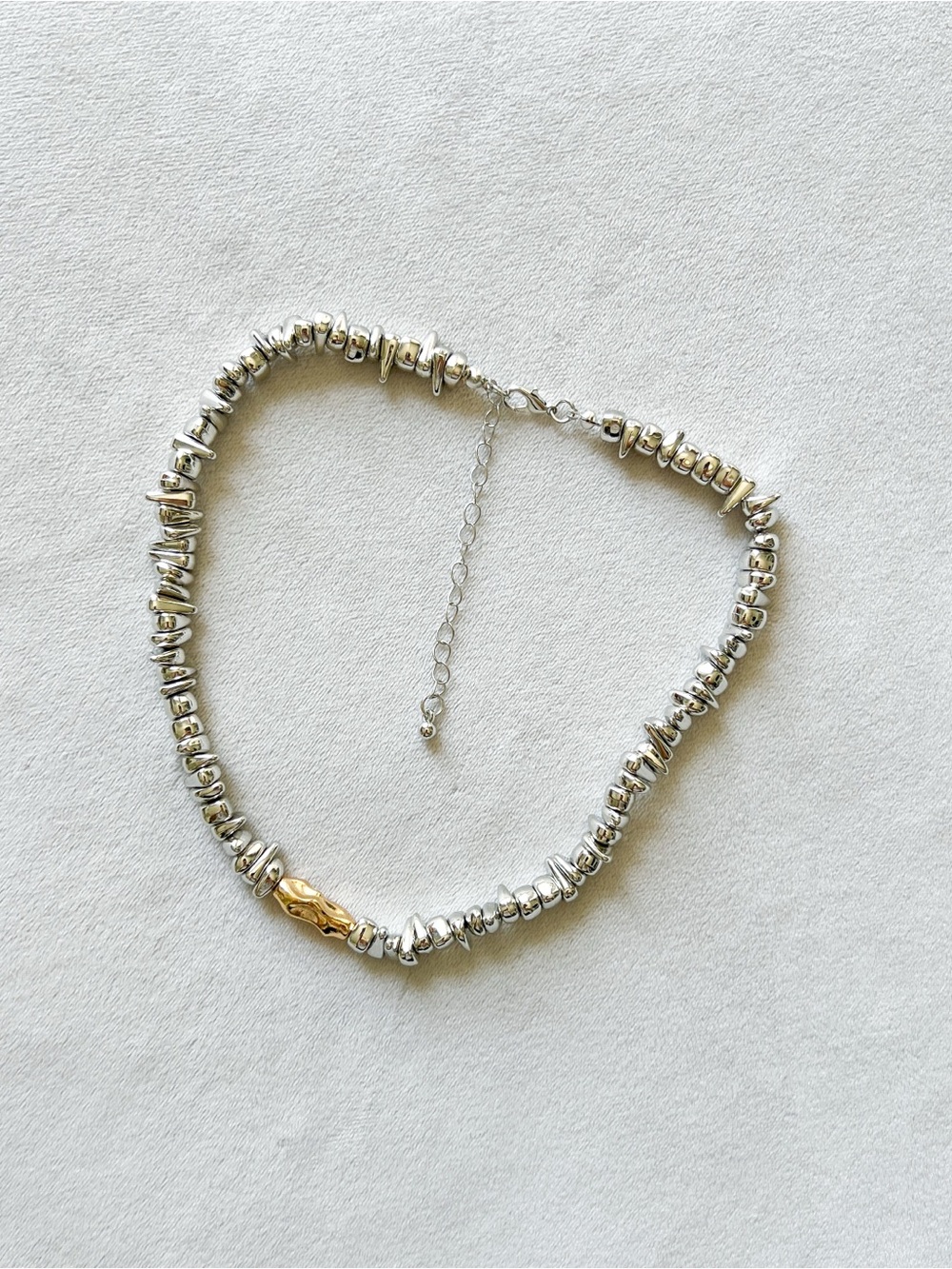 Lightweight Two-Tone Silver Bead Necklace with Gold Accent